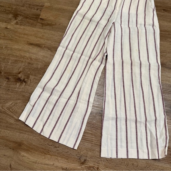 Theory Nadeema Stripe Red and White Wide Crop Wide Leg Capri Linen Pants Size 0 - Picture 4 of 7